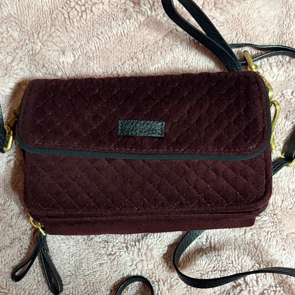 Vera Bradley Deep Burgundy Velvet Quilted Wallet Crossbody Bag